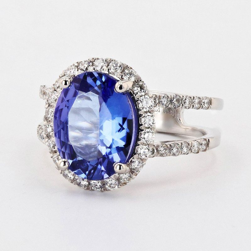 Photo 1 of 3.79ct Tanzanite and 0.66ctw Diamond Platinum Ring Size 6 1/2 with Appraisal RN028631

