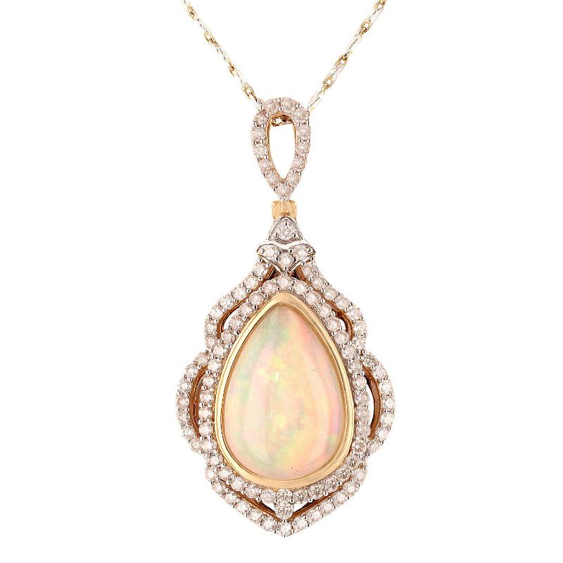 Photo 1 of 8.06ct Ethiopian Opal and 2.15ctw Diamond 14K Yellow Gold Necklace with Appraisal NK009971

