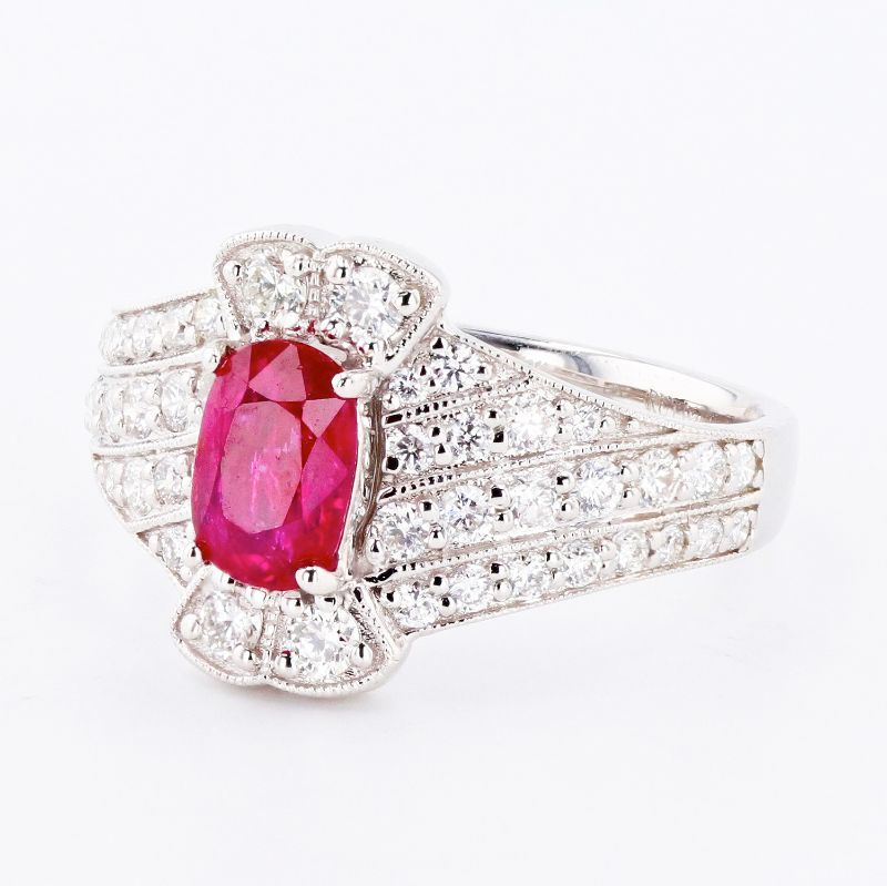 Photo 1 of 1.02ct UNHEATED Ruby and 0.79ctw Diamond 18K White Gold Ring Size 6 3/4 (GIA CERTIFIED) with Appraisal RN032463