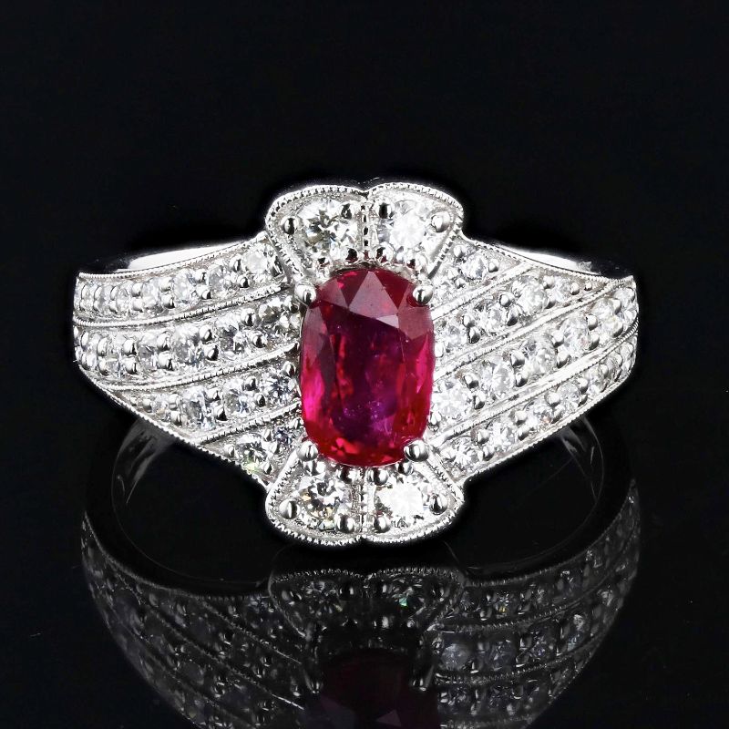 Photo 1 of 1.02ct UNHEATED Ruby and 0.79ctw Diamond 18K White Gold Ring Size 6 3/4 (GIA CERTIFIED) with Appraisal RN032463


