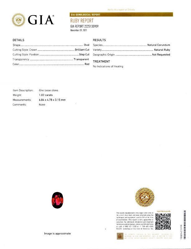 Photo 1 of 1.02ct UNHEATED Ruby and 0.79ctw Diamond 18K White Gold Ring Size 6 3/4 (GIA CERTIFIED) with Appraisal RN032463