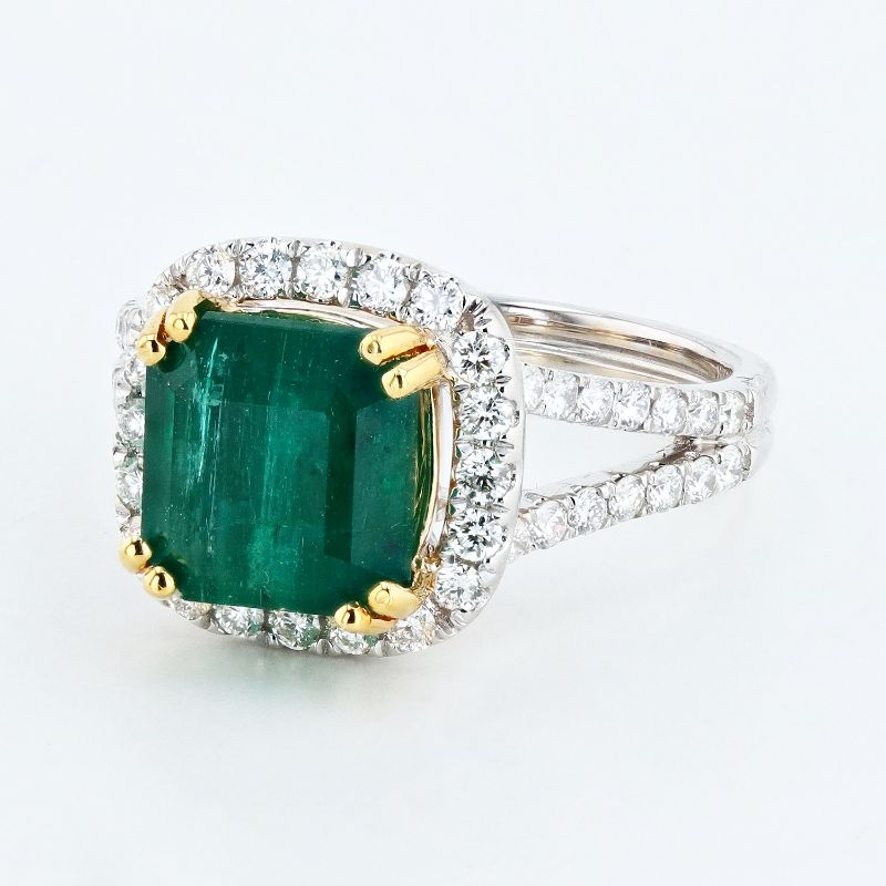 Photo 1 of 3.88ct Emerald and 0.69ctw Diamond 18K Yellow and White Gold Ring Size 7 with Appraisal RN031851

