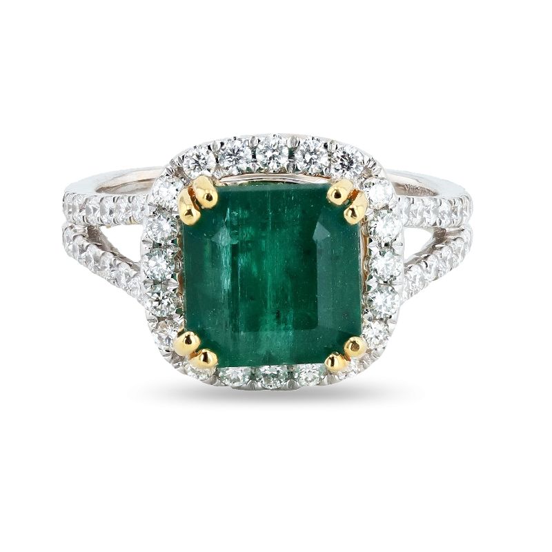 Photo 1 of 3.88ct Emerald and 0.69ctw Diamond 18K Yellow and White Gold Ring Size 7 with Appraisal RN031851
