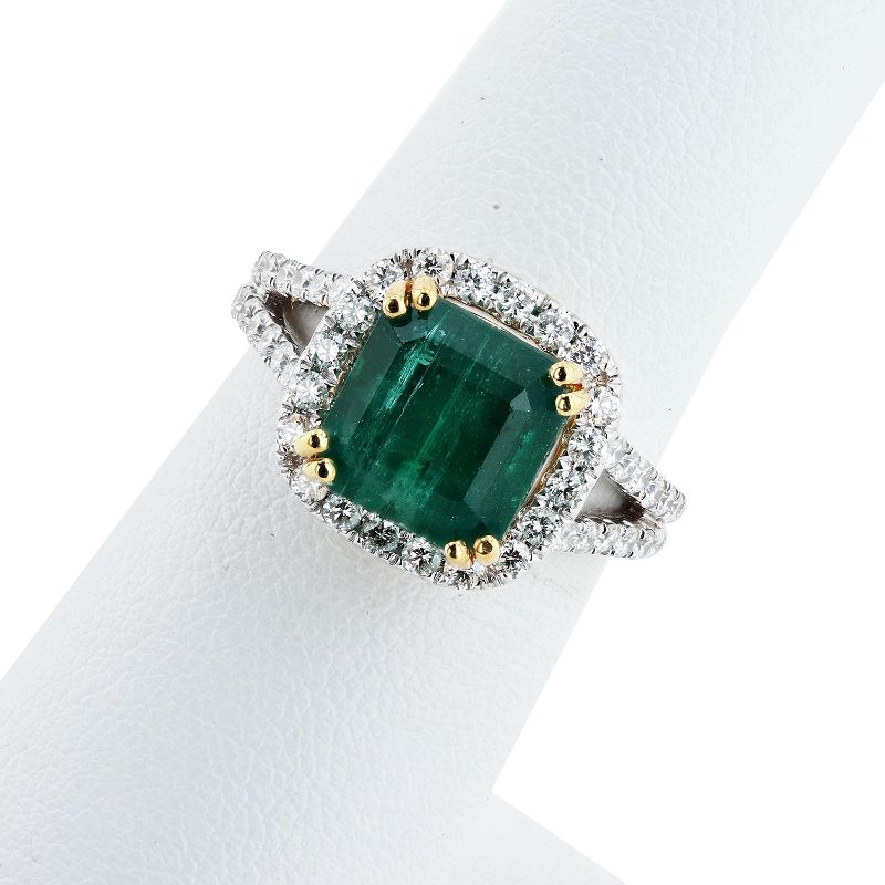 Photo 1 of 3.88ct Emerald and 0.69ctw Diamond 18K Yellow and White Gold Ring Size 7 with Appraisal RN031851

