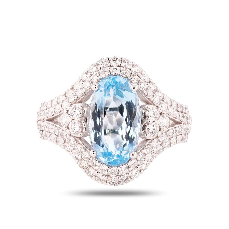 Photo 1 of 3.37ct Aquamarine and 1.21ctw Diamond Platinum Ring Size 7 with Appraisal RN038743

