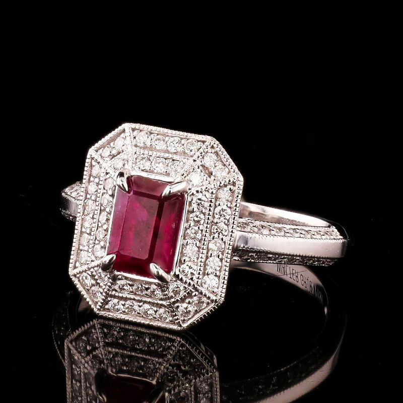 Photo 1 of 1.14ct Ruby and 0.40ctw Diamond Platinum Ring size 7 with Appraisal RN038722