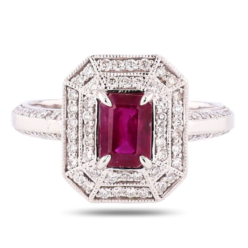 Photo 1 of 1.14ct Ruby and 0.40ctw Diamond Platinum Ring size 7 with Appraisal RN038722

