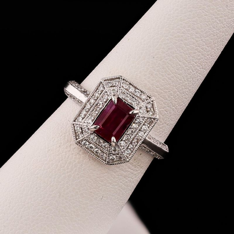 Photo 1 of 1.14ct Ruby and 0.40ctw Diamond Platinum Ring size 7 with Appraisal RN038722