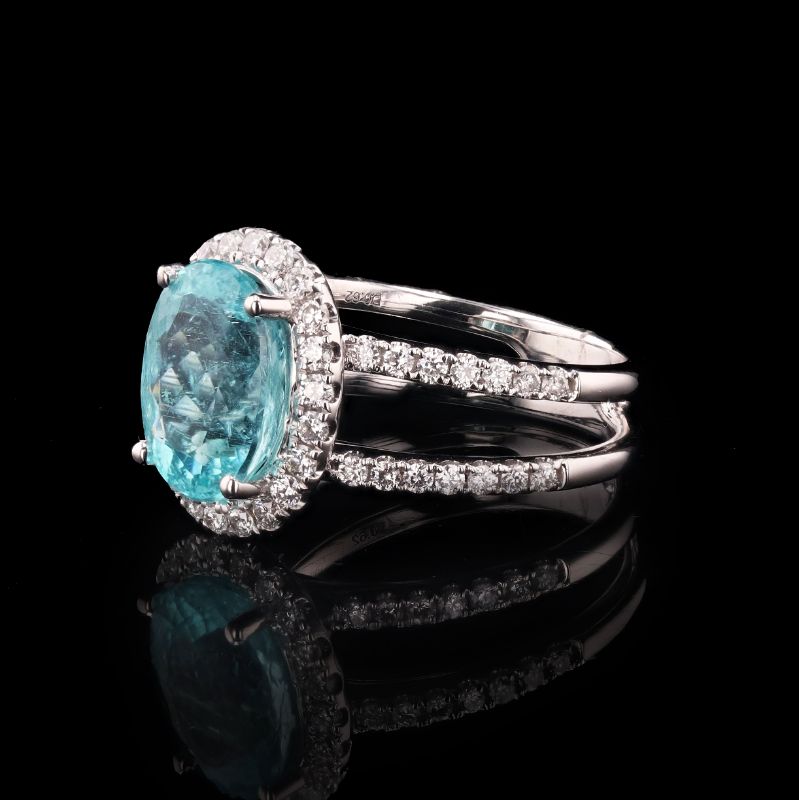 Photo 1 of 3.51ct Paraiba Tourmaline and 0.62ctw Diamond 18K White Gold Ring (GIA CERTIFIED) Size 7 with Appraisal RN026082
