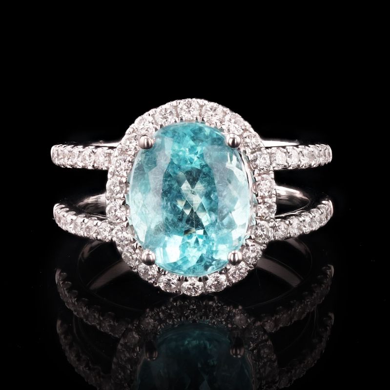 Photo 1 of 3.51ct Paraiba Tourmaline and 0.62ctw Diamond 18K White Gold Ring (GIA CERTIFIED) Size 7 with Appraisal RN026082
