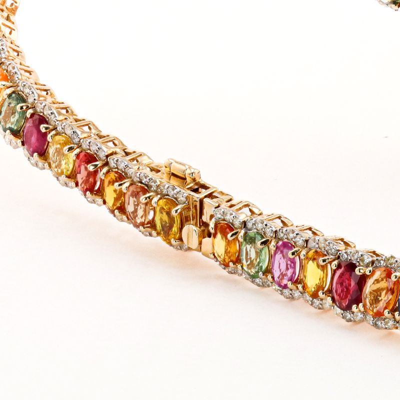 Photo 1 of 51.93ctw Multi-Color Sapphire and 5.88ctw Diamond 14K Yellow Gold Necklace with Appraisal NK014608

