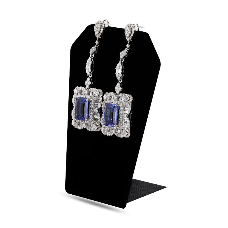 Photo 1 of 10.95ctw Tanzanite and 6.79ctw Diamond 14K White Gold Dangle Earrings with Appraisal ER007630

