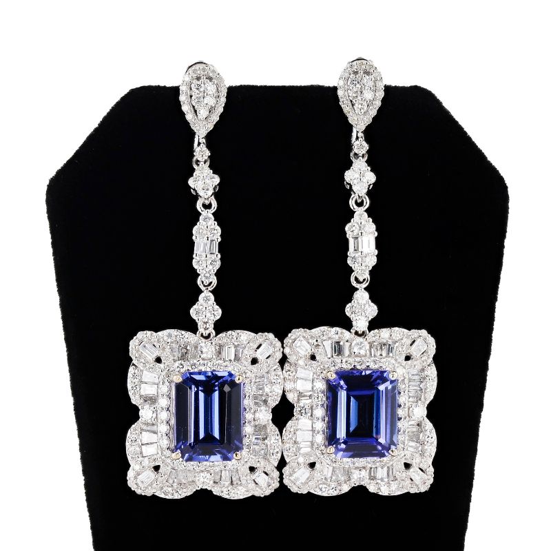 Photo 1 of 10.95ctw Tanzanite and 6.79ctw Diamond 14K White Gold Dangle Earrings with Appraisal ER007630