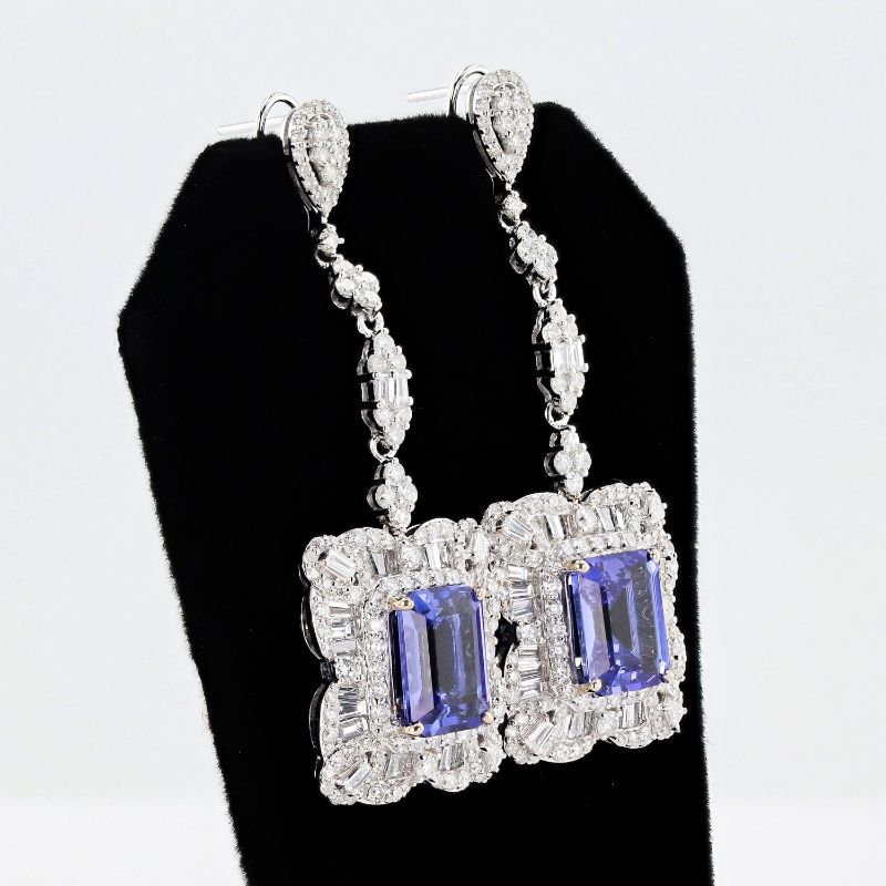 Photo 1 of 10.95ctw Tanzanite and 6.79ctw Diamond 14K White Gold Dangle Earrings with Appraisal ER007630


