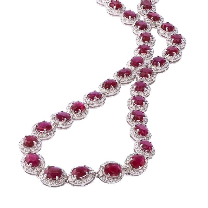 Photo 1 of 21.73ctw BURMESE Ruby and 5.39ctw Diamond Platinum Necklace (GIA CERTIFIED) with Appraisal NK016556

