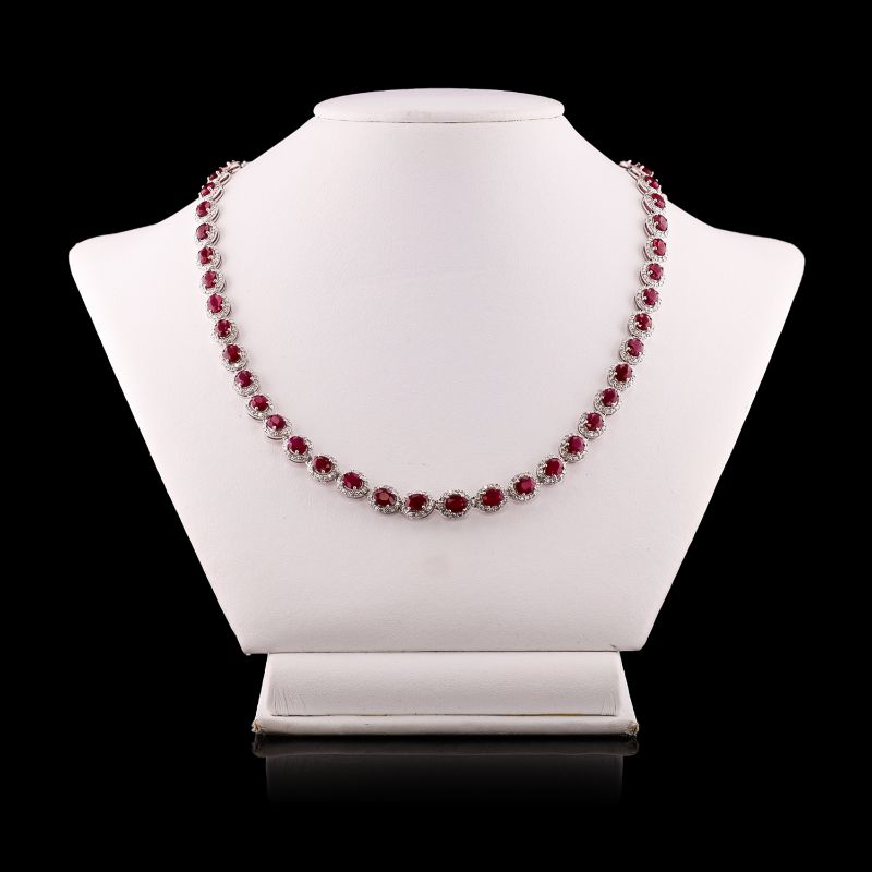 Photo 1 of 21.73ctw BURMESE Ruby and 5.39ctw Diamond Platinum Necklace (GIA CERTIFIED) with Appraisal NK016556

