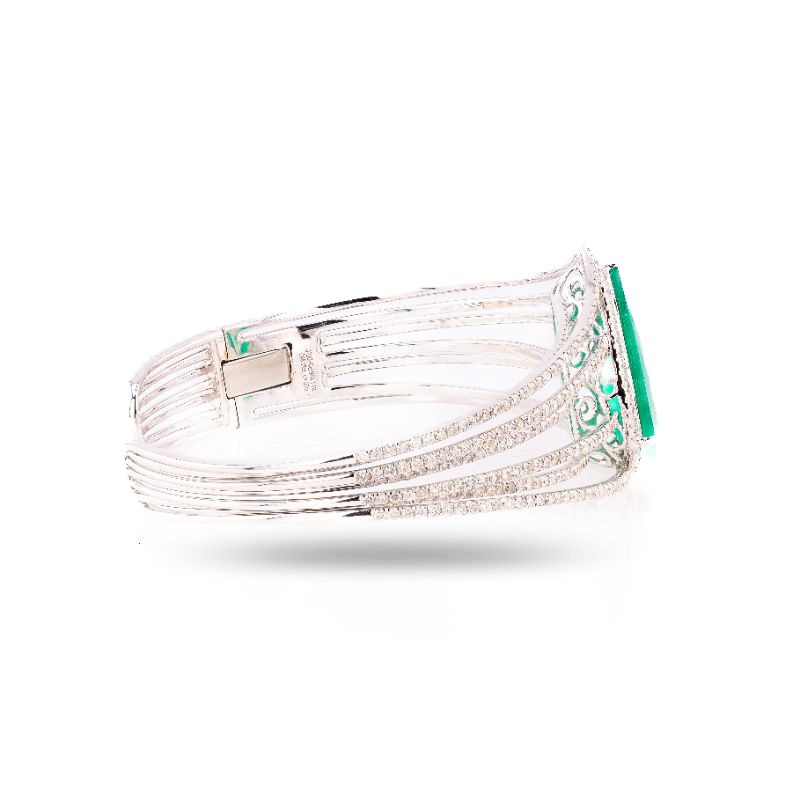 Photo 1 of 8.03ct Emerald and 4.89ctw Diamond 14K White Gold Bangle with Appraisal BG001401


