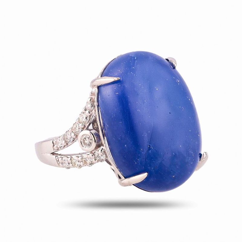 Photo 1 of 25.09ct Blue BURMESE Sapphire and 0.40ctw Diamond Platinum Ring Size 6 3/4 with Appraisal RN036773