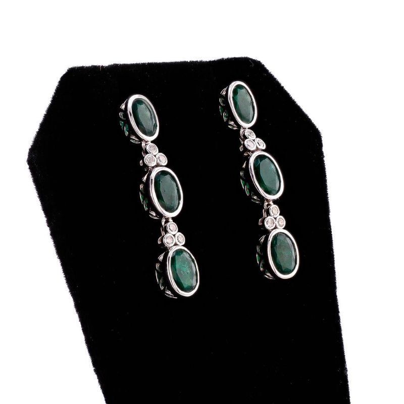 Photo 1 of 6.77ctw Emerald and 0.27ctw Diamond Platinum Dangle Earrings With Appraisal ER008002