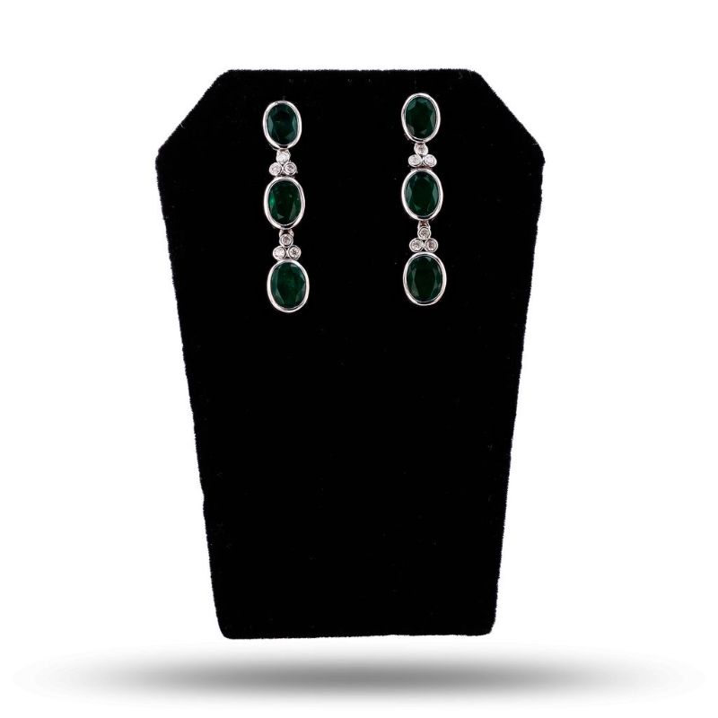 Photo 1 of 6.77ctw Emerald and 0.27ctw Diamond Platinum Dangle Earrings With Appraisal ER008002