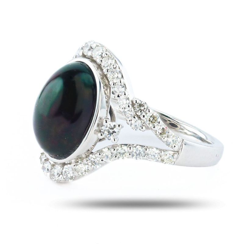 Photo 1 of 3.09ct Opal and 0.92ctw Diamond Platinum Ring Size 6 3/4 with Appraisal RN036076