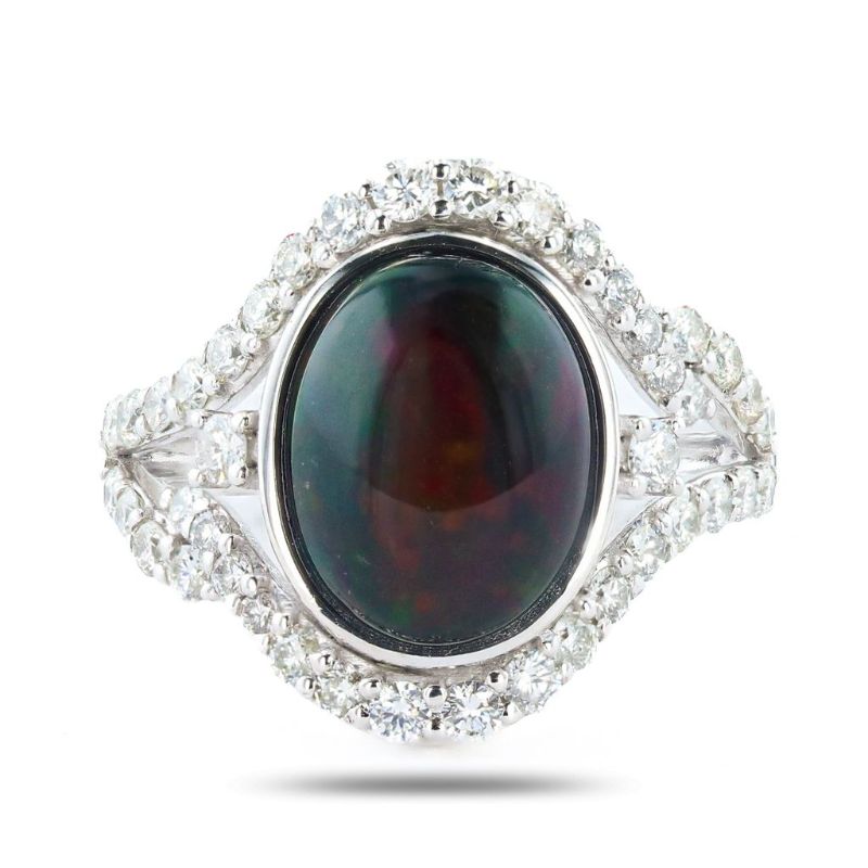 Photo 1 of 3.09ct Opal and 0.92ctw Diamond Platinum Ring Size 6 3/4 with Appraisal RN036076