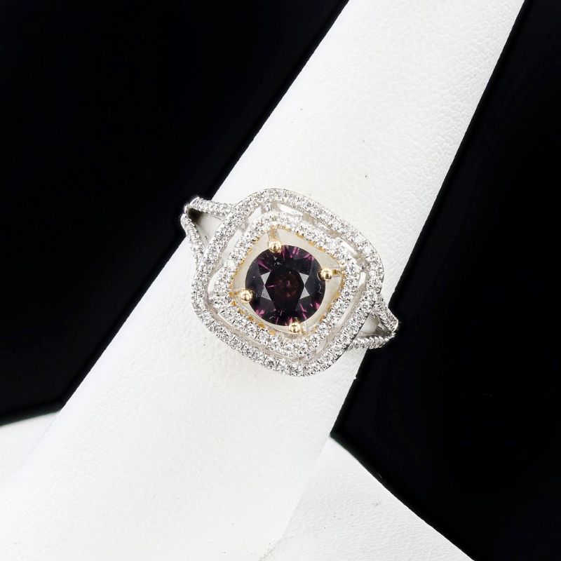 Photo 1 of 1.03ct Purplish Pink Spinel and 0.30ctw Diamond 18K White and Yellow Gold Ring Size 6 1/2 with Appraisal RN036588