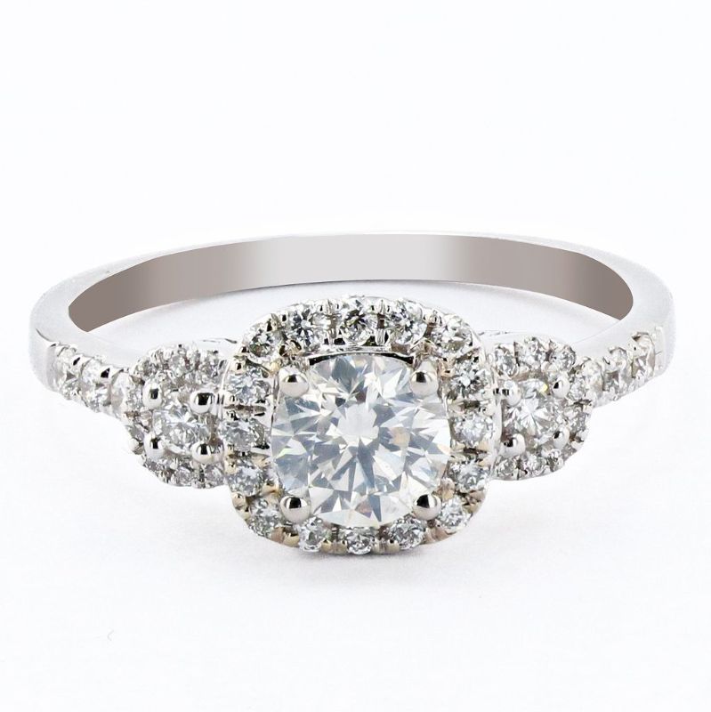 Photo 1 of 0.60ct SI2 CLARITY CENTER Diamond 18K White Gold Ring (0.94ctw Diamonds) Size 6 1/2 with Appraisal RN031823