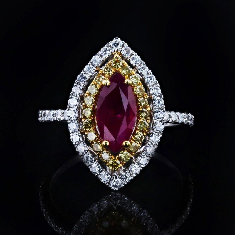 Photo 1 of 1.15ct Ruby and 0.22ctw Diamond 18K White and Yellow Gold Ring Size 6 3/4 with Appraisal RN028596