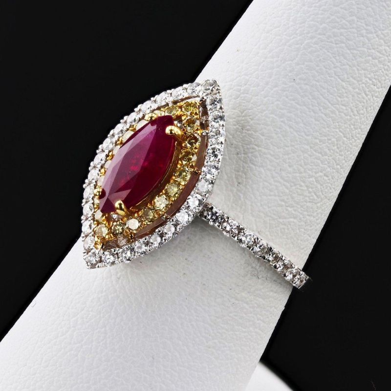 Photo 1 of 1.15ct Ruby and 0.22ctw Diamond 18K White and Yellow Gold Ring Size 6 3/4 with Appraisal RN028596