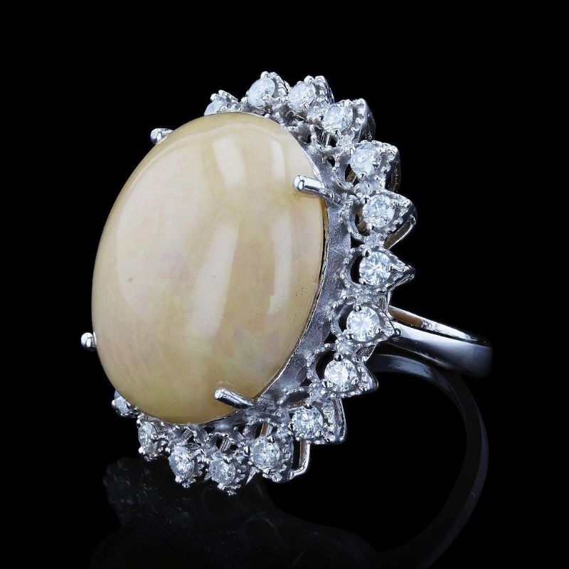 Photo 1 of 22.17ct Opal and 1.16ctw Diamond 14K White Gold Ring Size 7 1/4 with Appraisal RN018011