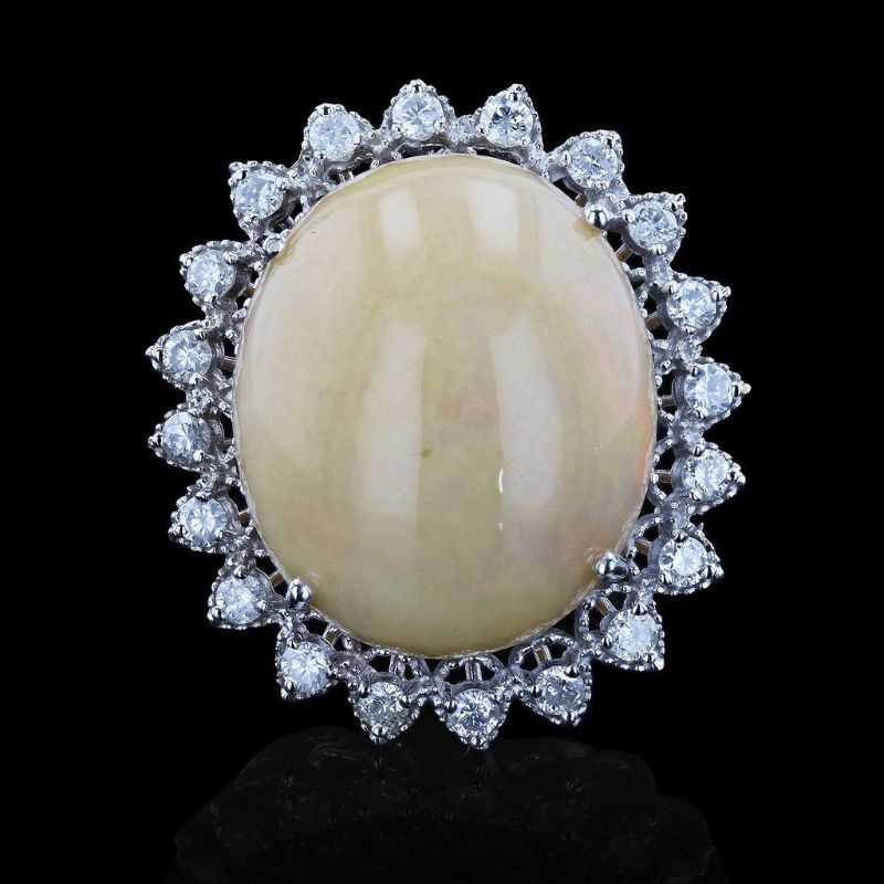 Photo 1 of 22.17ct Opal and 1.16ctw Diamond 14K White Gold Ring Size 7 1/4 with Appraisal RN018011