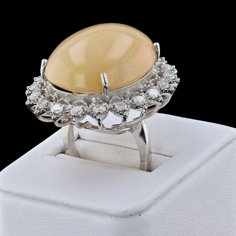 Photo 1 of 22.17ct Opal and 1.16ctw Diamond 14K White Gold Ring Size 7 1/4 with Appraisal RN018011