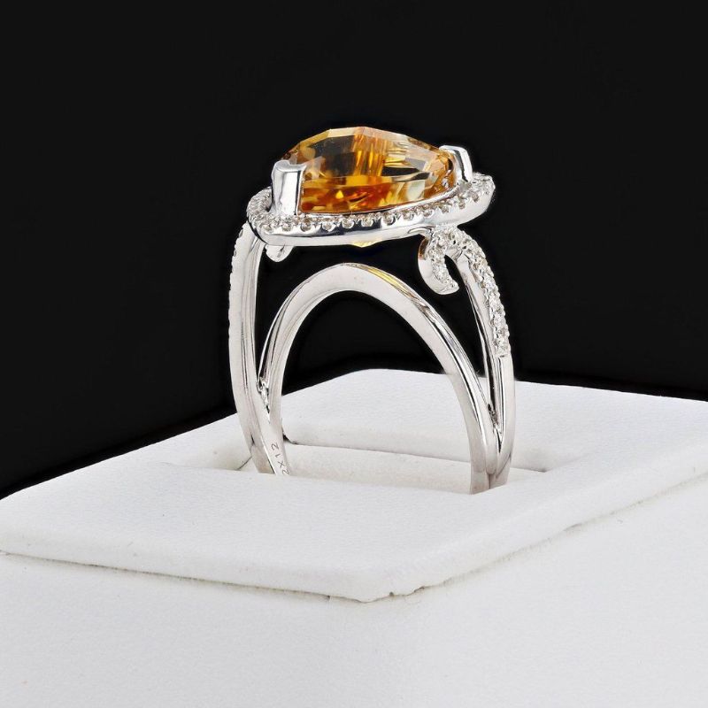 Photo 1 of 3.63ct Heart Shaped Citrine and 0.21ctw Diamond 14K White Gold Ring Size 6 1/4 with Appraisal RN027737