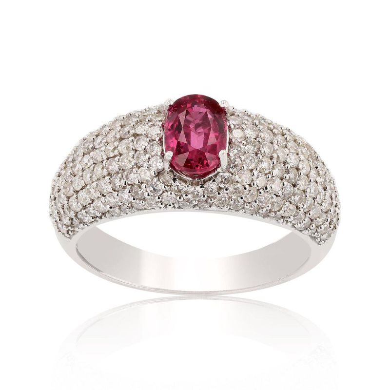 Photo 1 of 1.03ct UNHEATED Ruby and 1.47ctw Diamond 14K White Gold Ring Size 7 with Appraisal RN021851