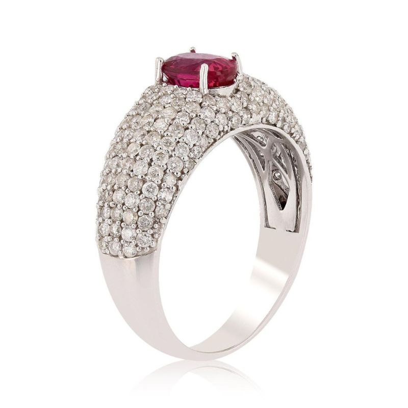 Photo 1 of 1.03ct UNHEATED Ruby and 1.47ctw Diamond 14K White Gold Ring Size 7 with Appraisal RN021851