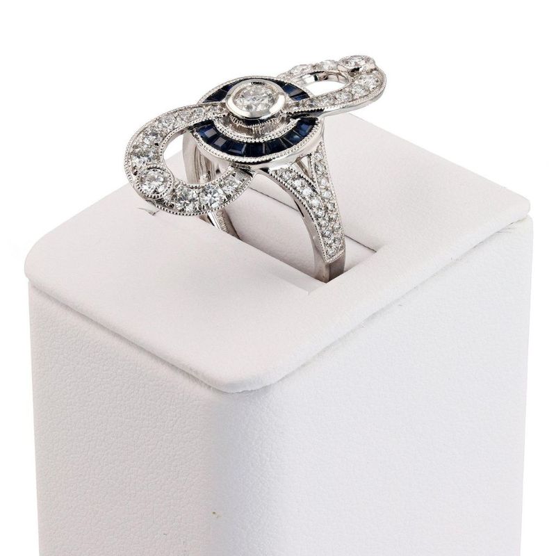 Photo 1 of 0.29ct Diamond and 0.88ctw Blue Sapphire Platinum Ring (1.17ctw Diamonds) Size 7 with Appraisal RN027862