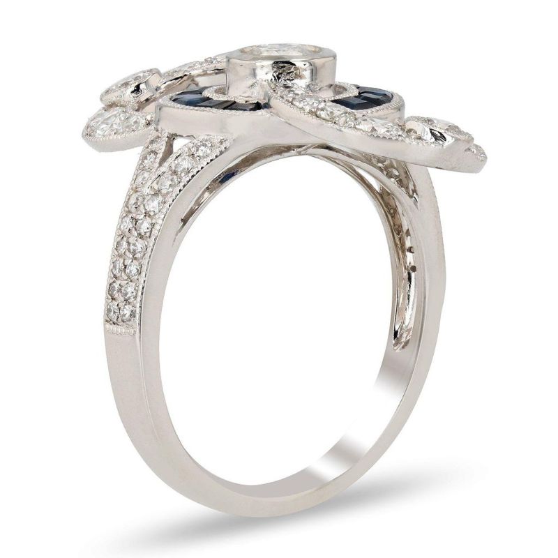 Photo 1 of 0.29ct Diamond and 0.88ctw Blue Sapphire Platinum Ring (1.17ctw Diamonds) Size 7 with Appraisal RN027862