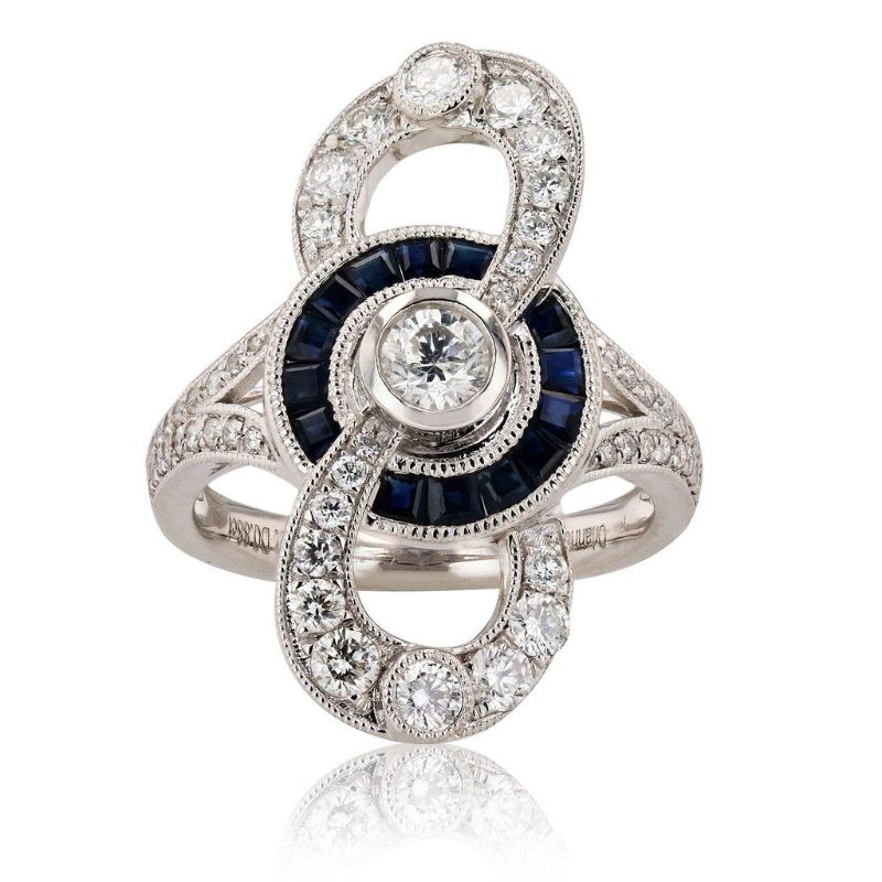 Photo 1 of 0.29ct Diamond and 0.88ctw Blue Sapphire Platinum Ring (1.17ctw Diamonds) Size 7 with Appraisal RN027862