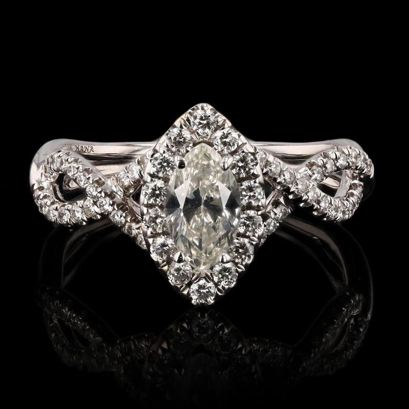 Photo 1 of 0.53ct CENTER SI2 CLARITY Diamond 18K White Gold Ring (0.94ctw Diamonds) Size 6 1/4 with Appraisal RN020066