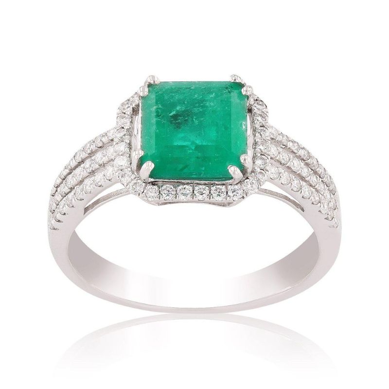 Photo 1 of 1.59ct Emerald and 0.39ctw Diamond Platinum Ring Size 7 with Appraisal RN021079