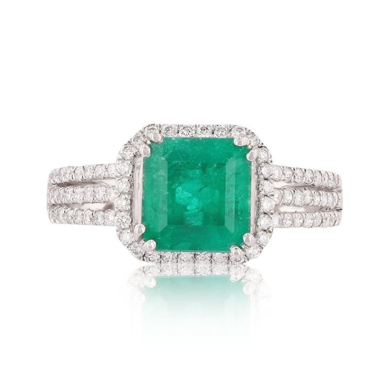 Photo 1 of 1.59ct Emerald and 0.39ctw Diamond Platinum Ring Size 7 with Appraisal RN021079