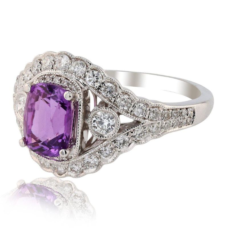 Photo 1 of 1.49ct Pink Sapphire and 0.56ctw Diamond 18K White Gold Ring Size 6 1/4 with Appraisal RN023430