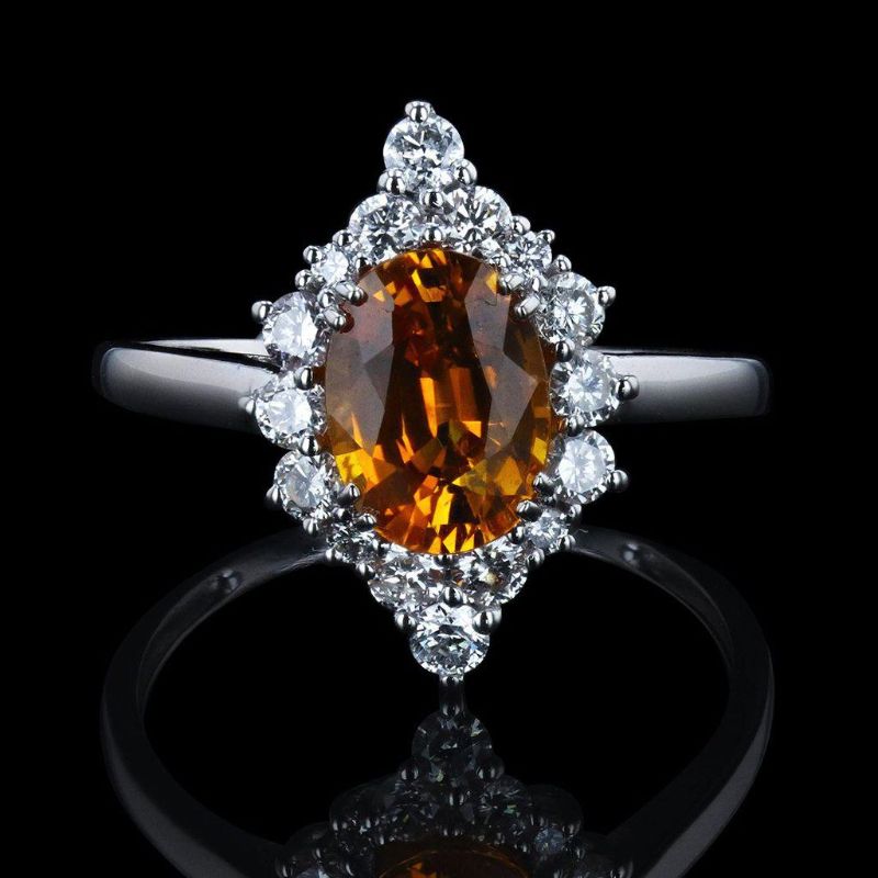 Photo 1 of 1.75ct Yellow-Orange Sapphire and 0.51ctw Diamond Platinum Ring (GIA CERTIFIED) Size 6 1/2 with Appraisal RN029198