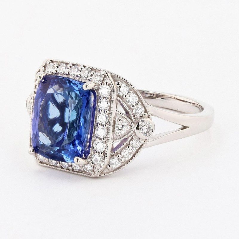 Photo 1 of 3.43ct Tanzanite and 0.44ctw Diamond Platinum Ring Size 7 1/4 with Appraisal RN029154