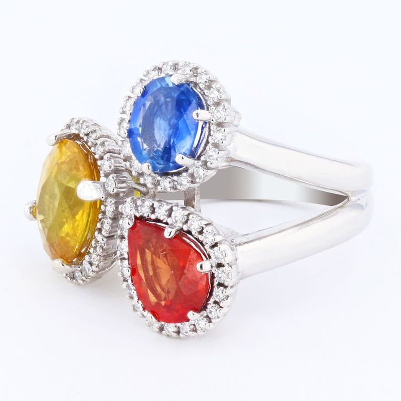 Photo 1 of 6.95ctw Multi-Color Sapphire and 0.38ctw Diamond 14K White Gold Ring Size 7 with Appraisal RN030583