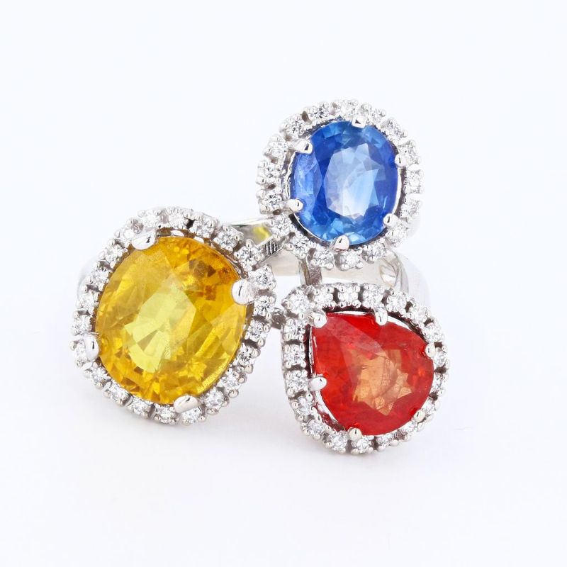 Photo 1 of 6.95ctw Multi-Color Sapphire and 0.38ctw Diamond 14K White Gold Ring Size 7 with Appraisal RN030583