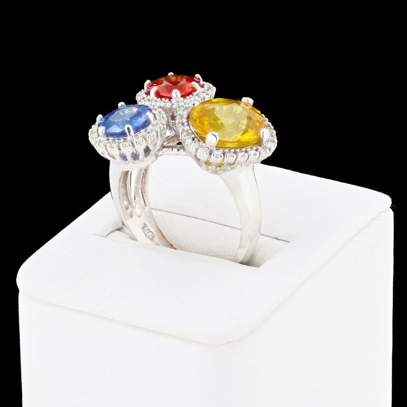 Photo 1 of 6.95ctw Multi-Color Sapphire and 0.38ctw Diamond 14K White Gold Ring Size 7 with Appraisal RN030583