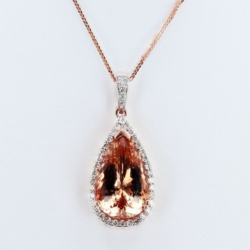Photo 1 of 14.80ct Morganite and 0.98ctw Diamond 14K Rose Gold Pendant with Appraisal NK015498