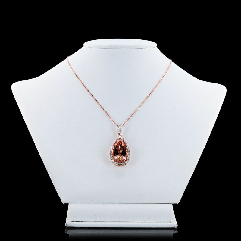 Photo 1 of 14.80ct Morganite and 0.98ctw Diamond 14K Rose Gold Pendant with Appraisal NK015498